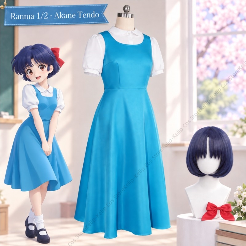 Ranma 1/2 Akane Tendo Cosplay  - Anime Cosplay Blue Hair ulasan dan harga
